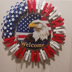 Patriotic Eagle Welcome Sign with Red, White, and Blue Accents